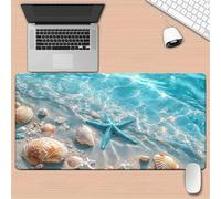 Alfombrilla Ratón XXL 900x400x3mm,Conchas de Estrella de mar Azules Antideslizante Alfombrilla Escritorio con Bordes Cosidos,Mouse Pad Gaming para PC Office Regalo