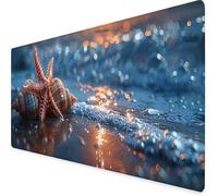 Alfombrilla Ratón XXL 90x40cm, Alfombrilla Ratón Playa Mouse Pad Estrella De Mar Mousepad con Bordes Cosidos, Impermeable Tapete Escritorio Accesorios Escritorio para PC, Oficina, Regalo -yym25092P