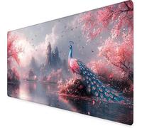 Alfombrilla Ratón XXL 90x40cm, Alfombrilla Ratón Rosa Mouse Pad Pavo Real Mousepad con Bordes Cosidos, Impermeable Tapete Escritorio Accesorios Escritorio para PC, Oficina, Regalo Mujer -yym25093K