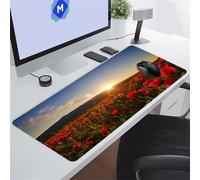Alfombrilla Ratón XXL, Alfombrilla de Ratón para Juegos 600x400x2 mm, Alfombrilla Escritorio Antideslizante con Bordes Cosidos Grande Mouse Pad para Jugadores, PC, Oficina (Amapolas Rojas Amanecer)