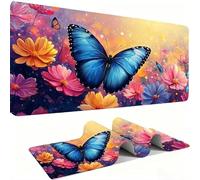 Alfombrilla Ratón XXL Alfombrilla Escritorio 1000 x 500 mm Mouse Pad Gaming Precisión y la Velocidad, tapete Escritorio Base de Goma Antideslizante y Bordes Cosidos Oficina, Mariposa Flores 3 w0w-940