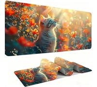 Alfombrilla Ratón XXL Alfombrilla Escritorio 1000 x 500 mm Mouse Pad Gaming Precisión y la Velocidad, tapete Escritorio Base de Goma Antideslizante y Bordes Cosidos para Oficina, Gato Flor w0w-740