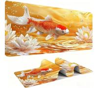 Alfombrilla Ratón XXL Alfombrilla Escritorio 1200 x 600 mm Mouse Pad Gaming Precisión y la Velocidad, tapete Escritorio Base de Goma Antideslizante y Bordes Cosidos para Oficina, Lotus Koi w0w-867