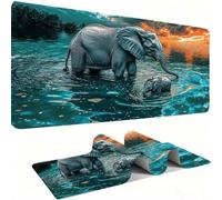 Alfombrilla Ratón XXL Alfombrilla Escritorio 800 x 300 mm Mouse Pad Gaming Precisión y la Velocidad, tapete Escritorio Base de Goma Antideslizante y Bordes Cosidos, Elefantes Puesta de Sol w0w-1037