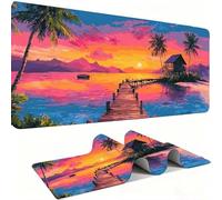 Alfombrilla Ratón XXL Alfombrilla Escritorio 800 x 300 mm Mouse Pad Gaming Precisión y la Velocidad, tapete Escritorio Base de Goma Antideslizante y Bordes Cosidos Oficina, Puesta de Sol Playa w0w-68