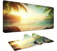 Alfombrilla Ratón XXL Alfombrilla Escritorio 800 x 300 mm Mouse Pad Gaming Precisión y la Velocidad, tapete escritorio Base de Goma Antideslizante y Bordes Cosidos Oficina, puesta de sol Playa 1 w0w67