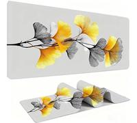 Alfombrilla Ratón XXL Alfombrilla Escritorio 800 x 300 mm Mouse Pad Gaming Precisión y la Velocidad, tapete Escritorio Base de Goma Antideslizante y Bordes Cosidos para Oficina, Hojas Amarillo w0w-24