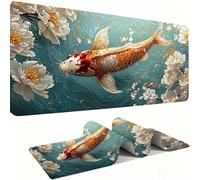 Alfombrilla Ratón XXL Alfombrilla Escritorio 800 x 400 mm Mouse Pad Gaming Precisión y la Velocidad, tapete Escritorio Base de Goma Antideslizante y Bordes Cosidos para Oficina, Flores Koi w0w-486