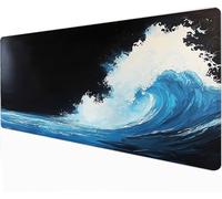 Alfombrilla Ratón XXL/Alfombrilla Escritorio 800x300 mm - Mouse Pad Gaming Ondas - Mousepad - Negro - Tapete Escritorio - Mejora la Precisión la Velocidad con Base de Goma Antideslizante -92023