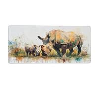Alfombrilla Ratón XXL Animal,Rinoceronte Grande Alfombrilla de Ratón 600x300x3 mm,Mouse Pad Gaming con Bordes Cosidos,Alfombrilla Escritorio con Base de Goma Antideslizante, Accesorios de Oficina-L16