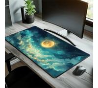 Alfombrilla Ratón XXL Clouds Moon, 600x300x2mm Antideslizante Alfombrilla Escritorio, Mejora la Precisión y Velocidad, Grande Tamaño Mouse Pad con Bordes Cosidos para Oficina, Hogare