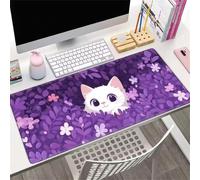 Alfombrilla Ratón XXL Gato Dibujos Animados Morado, 600x300x2mm Antideslizante Alfombrilla Escritorio, Mejora la Precisión y Velocidad, Grande Tamaño Mouse Pad con Bordes Cosidos para Oficina, Hogare