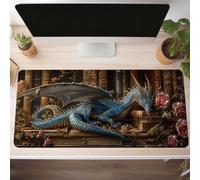 Alfombrilla Ratón XXL Grande Gaming Mouse Pad 700x300x3mm, Impermeable Antideslizante Mousepad, Lavable, Alfombrilla Escritorio con Base de Caucho para Gamers, PC y Portátil Dragón Azul PjY14789 8-F