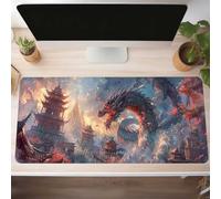 Alfombrilla Ratón XXL Grande Gaming Mouse Pad 800x300x3mm, Impermeable Antideslizante Mousepad, Lavable, Alfombrilla Escritorio con Base de Caucho para Gamers, PC y Portátil Dragón Negro PjY13457 2-B