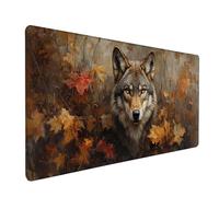 Alfombrilla Ratón XXL Lobo, Hojas Mouse Pad Gaming 600x300x3mm, Alfombrilla Escritorio con Bordes Cosidos, Mousepad Antideslizante, Accesorios Escritorio, Tapete Rato Gamer, para PC, Gamer C-6890