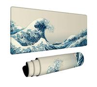 Alfombrilla Ratón XXL Ondas, JapóN Alfombrilla Escritorio 700x400x3mm, Mouse Pad Gaming con Base de Goma, Mejora La Precisión Y La Velocidad, Protector Escritorio Grande, para Oficina PC Gamer Y-1177
