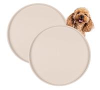 Alfombrilla Redonda para Comedero de Perro 2 Uds, Tapete de Silicona con Borde Diámetro 25 cm, Antideslizante, Impermeable y Fácil de Limpiar, Sin BPA, Base para Cuencos de Comida y Agua - Beige