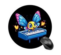 Alfombrilla redonda para mouse con diseño de mariposa tocando el piano con base de goma antideslizante, impermeable, para laptop, computadora, oficina