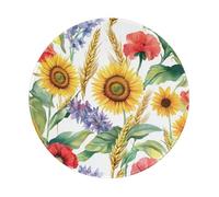 Alfombrilla redonda para mouse de 8 x 8 pulgadas, girasoles, amapolas, maíz, alfombrilla de mouse para juegos de laptop, lavable, protección de escritorio con base de goma antideslizante