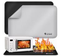 Alfombrilla resistente al calor - 2 Piezas Alfombrillas de silicona ignífugas 60x40cm, Base ignífuga para encimeras de cocina, Antideslizantes e impermeables para freidora de aire (Negro + Plata)