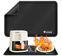 Alfombrilla resistente al calor - Alfombrillas de silicona ignífugas 60x40cm, Base ignífuga para encimeras de cocina, antideslizantes e impermeables para freidora de aire, cafetera (Negro)