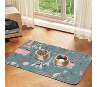 Alfombrilla romántica de la Torre Eiffel de París con estampado de bicicleta para mascotas, absorbente, antideslizante, de piel sintética, para perros y gatos, parte inferior de goma