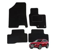 Alfombrillas a medida para Hyundai Tucson 2021-2025 HÍBRIDO, juego de 4 alfombrillas, negro con borde negro y 2 clips de seguridad
