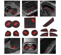 YANWEN Alfombrillas Antipolvo para Dodge Challenger 2015-2020, Forro Interior Personalizado para portavasos, Bolsillo de Puerta, Consola Central (11 Piezas, Rojo)