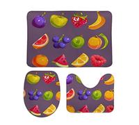 Alfombrillas de Baño para 3 Piezas Iconos de Frutas en Estilo de Dibujos Animados Antideslizante Alfombrillas de Pedestal U Secado Rápido Asiento de Inodoro para Bañera Dormitorio