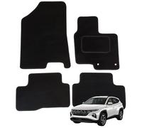 Alfombrillas de coche a medida para Hyundai Tucson 2021-2025 HYBRID, juego de 4 alfombrillas, negro con ribete negro con 2 clips de seguridad
