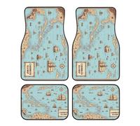 Alfombrillas de Coche Impermeables con diseño de Mapa de Aventuras Piratas, de Ajuste Universal, Delanteras y traseras, aptas para SUV, Camiones, sedanes y Furgonetas, Juego de 4