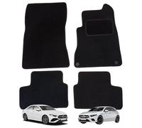 Alfombrillas de coche personalizadas para Mercedes Clase A y CLA 2019-2025, juego de 4 alfombrillas de piso, negro con borde negro con 2 clips de seguridad