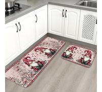 Alfombrillas de cocina con diseño de gnomo de San Valentín para piso, corazones de melocotón, alfombras suaves vintage, románticas, acolchadas, cómodas, lavables, antideslizantes, para fregaderos de