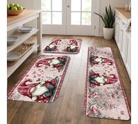 Alfombrillas de cocina con diseño de gnomo de San Valentín para piso, corazones de melocotón, alfombras suaves vintage, románticas, acolchadas, cómodas, lavables, antideslizantes, para fregaderos de