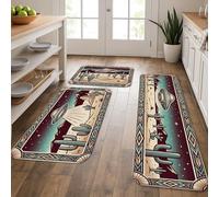 Alfombrillas de cocina con diseño retro de cactus y naves espaciales, suaves y acolchadas de verano, cómodas, lavables, para fregaderos de cocina, lavandería, baño, 3 unidades