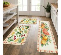 Alfombrillas de cocina con patrón de frutas para suelo, diseño de frutas tropicales, suaves, acolchadas para verano, cómodas, lavables, para fregaderos de cocina, lavadero, baño, 3 unidades
