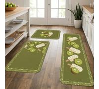 Alfombrillas de cocina con patrón de kiwi para piso, alfombrillas divertidas de frutas verdes, acolchadas, cómodas, lavables, para fregaderos de cocina, lavadero, baño, 3 unidades