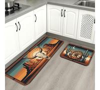 Alfombrillas de cocina con temática occidental para piso, diseño rústico de botas de vaquero y cactus, alfombras acolchadas de otoño, cómodas, lavables, para fregaderos, lavadero, baño, 2 piezas