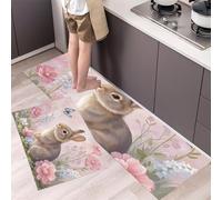 Alfombrillas De Cocina Conejos Flores Mariposas, Juego De 2 Tapetes De Cocina Antifatiga Curación Al Estilo De Los Cuentos De Hadas, Alfombras Suaves, Para Fregaderos De Cocinas 50x80cm+50x150cm