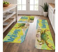 Alfombrillas de cocina de cangrejo para suelo, diseño de bienvenida costera, suaves, acolchadas, cómodas, lavables, antideslizantes, para fregaderos de cocina, lavandería, baño, 3 unidades