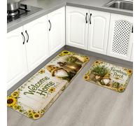 Alfombrillas de cocina de girasol para piso, diseño de gnomo rústico de bienvenida a casa, tapetes suaves, acolchados de temporada, cómodos, lavables para fregaderos de cocina, lavadero, baño, 2