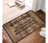 Alfombrillas de cocina de granja Welcome Beware of Husband Pets are Shady Too Wife is Cool Mat Cool Stuff for Your Room Back Yard Decoraciones (tamaño: 65 x 90 cm)