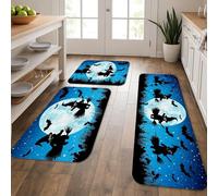 Alfombrillas de cocina de Halloween para suelo, diseño de bruja y murciélago, antideslizantes, acolchadas, cómodas, lavables, para fregaderos de cocina, lavandería, 3 unidades