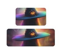 Alfombrillas de cocina de lujo con diseño de sombrero de bruja fantasma de arco iris, para suelo, lavandería, decoración del hogar