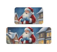 Alfombrillas de cocina de lujo con estampado de Papá Noel y nieve para suelo, alfombra de lavandería, decoración del hogar