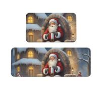 Alfombrillas de cocina de lujo con estampado de Papá Noel y nieve para suelo, alfombra de lavandería, decoración del hogar