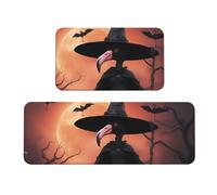 Alfombrillas de cocina de lujo con estampado de sombrero de bruja de flamenco de Halloween para suelo, alfombra de lavandería, decoración del hogar
