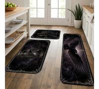 Alfombrillas de cocina góticas de Halloween para piso, águila negra, suaves, acolchadas, lavables, para fregadero de cocina, lavandería, baño, 3 piezas