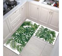 Alfombrillas de Cocina Hojas De Palmera Tropical Tapetes de Cocina Plantas De La Selva Antideslizantes Alfombras Delgadas Resistente para Lavadero, Pasillo, y Comedor, 40x60cm+40x120cm Verde Oscuro