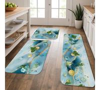 Alfombrillas de cocina inspiradas en la naturaleza para piso, hojas verdes, alfombrillas suaves de mármol, acolchadas, cómodas, lavables, antideslizantes, para fregaderos de cocina, lavandería, baño